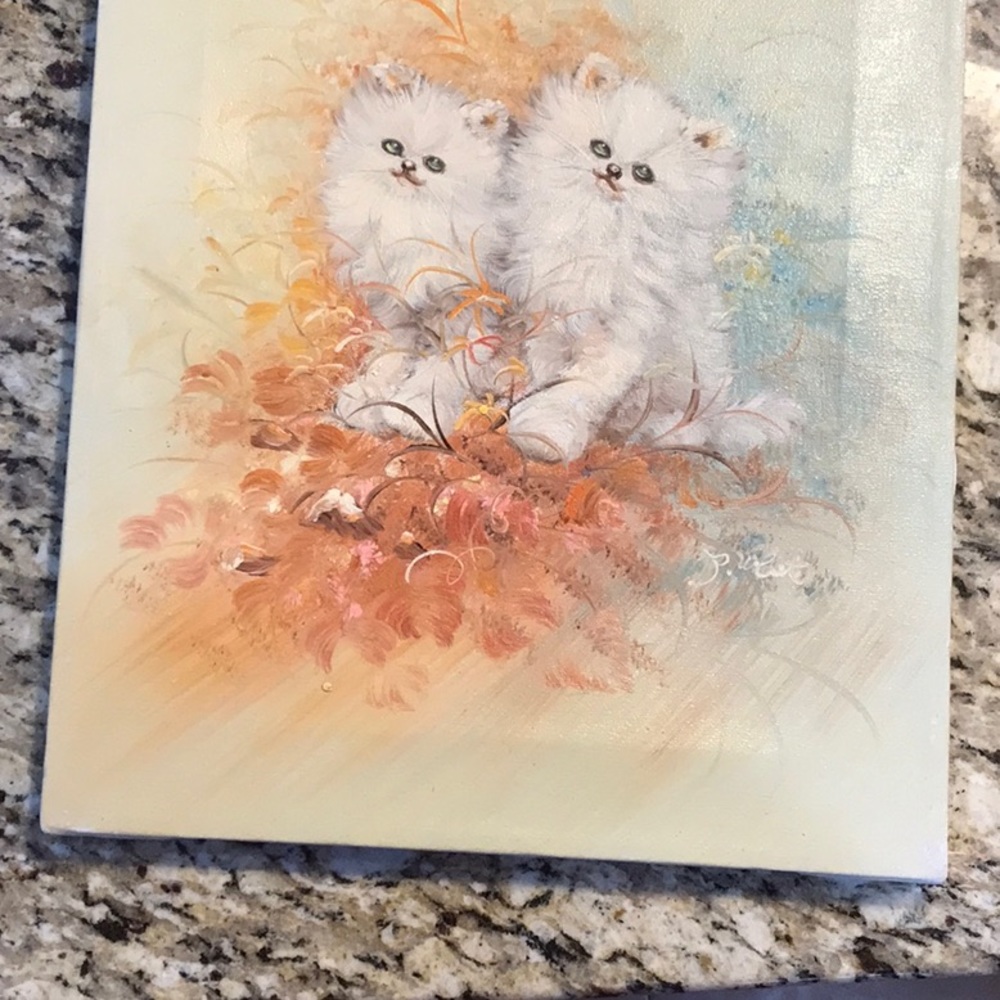 Original Oil Painting of White Persian Kittens Signed Unframed Vintage look - Picture 8 of 8